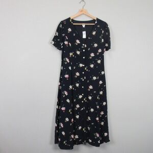 GAP Women's Navy Floral Print Button Front Midi Dress Size 12